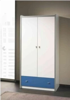 Armoire 2 Portes 1 Tiroir Bois Blanc Et Bleu Bonny -Magasin Pour Enfants armoire 2 portes 1 tiroir bois blanc et bleu bonny 5420070216685 268471