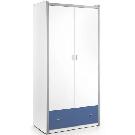 Armoire 2 Portes 1 Tiroir Bois Blanc Et Bleu Bonny -Magasin Pour Enfants armoire 2 portes 1 tiroir bois blanc et bleu bonny 5420070216685 692666