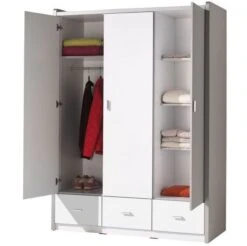 Magasin Pour Enfants -Magasin Pour Enfants armoire 3 portes 3 tiroirs bois blanc et gris bonny 5420070216890 692684